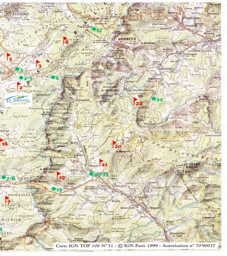 Carte des site de parapente Vosges et Alsace